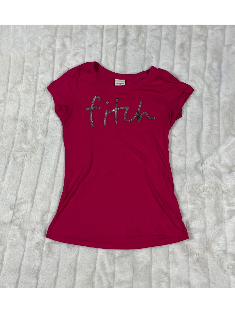 Abercrombie & Fitch Girls L School Dark Pink Sequin Accent Preppy Classic SS Tee